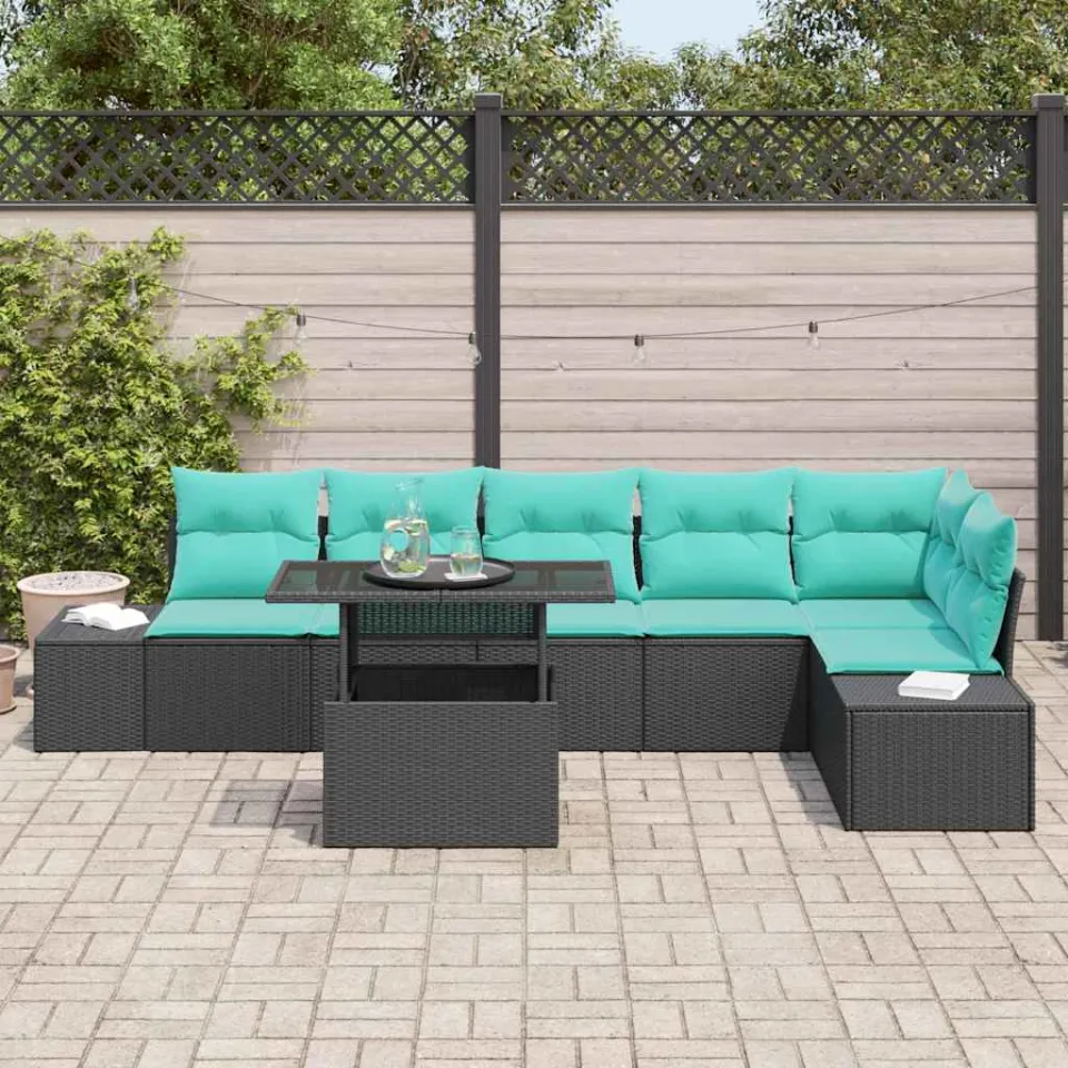 vidaXL Tuin Sofa Set 7 st Zwart poly rattan, foto 3