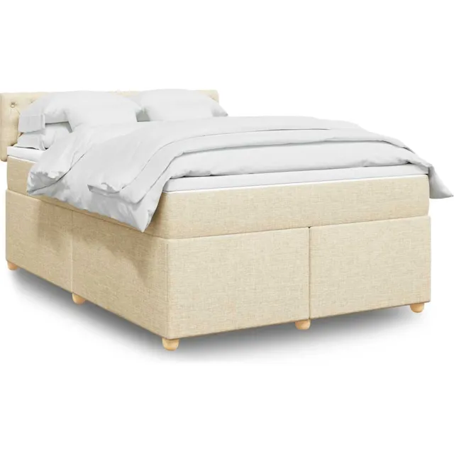 vidaXL Boxspring met matras stof crèmekleurig 140x190 cm