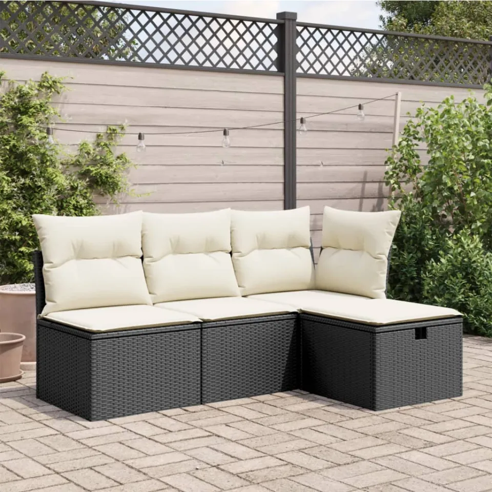 vidaXL Tuinkruk met kussen 55x55x37 cm poly rattan zwart, foto 3