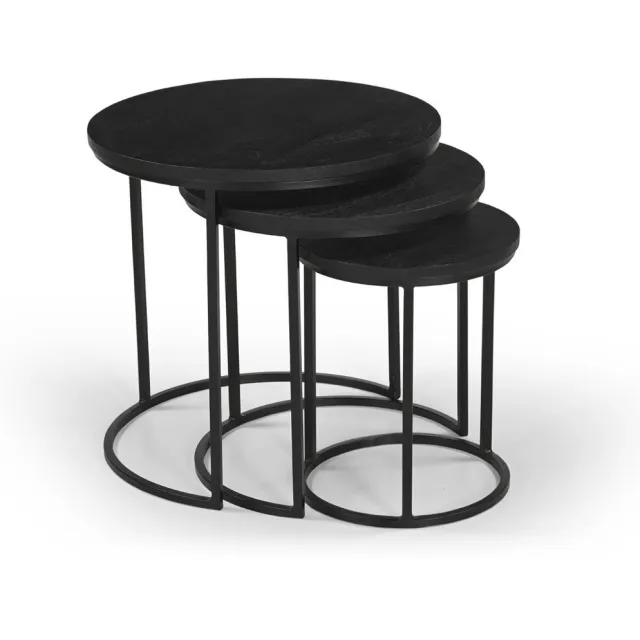 Giga Meubel Salontafel Kila - Rond - Mangohout - Set van 3 zwart