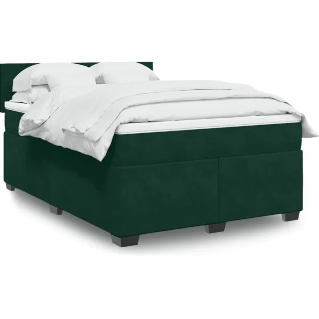 vidaXL Boxspring met matras fluweel donkergroen 140x190 cm groen
