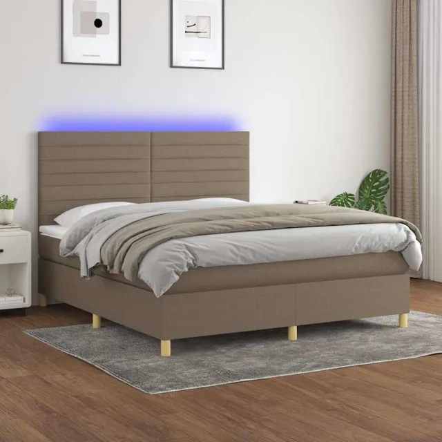 vidaXL Boxspring met matras en LED stof taupe 180x200 cm