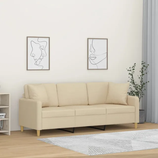 vidaXL Driezitsbank met sierkussens 180 cm stof crèmekleurig
