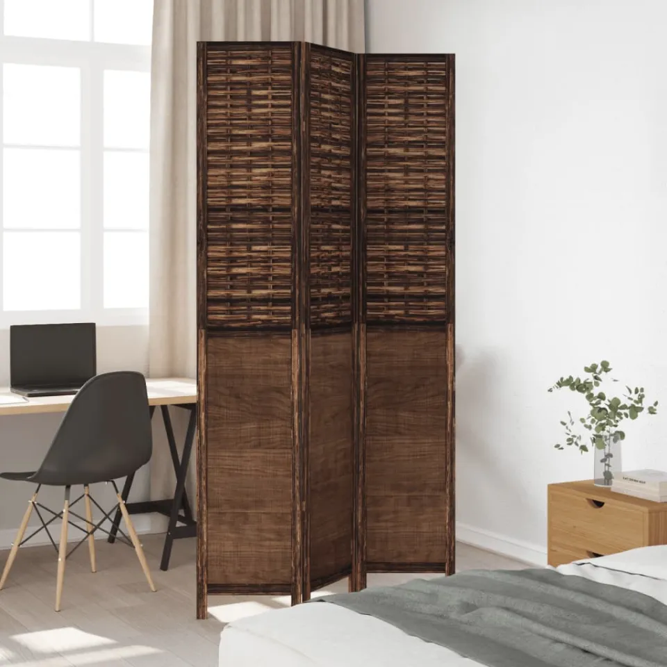 vidaXL Kamerscherm met 3 panelen massief paulowniahout donkerbruin bruin, foto 3
