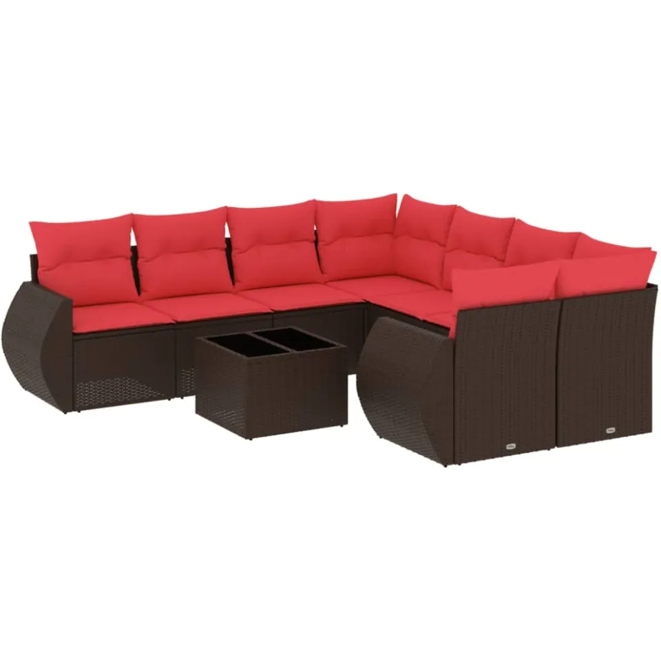 vidaXL 9-delige tuinbankset met kussens, bruin polyrotan, foto 3