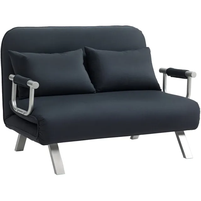 Homcom Slaapbank 2-zits met Verstelbare Rugleuning en Kussens - Bedbank - Logeerbank - Fluweellook - Zwart
