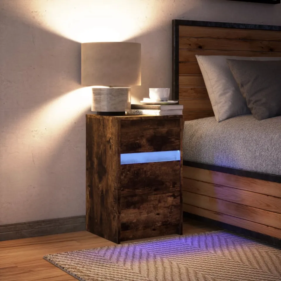 vidaXL nachtkastje met LED-verlichting bewerkt hout gerookt eikenkleur, foto 4