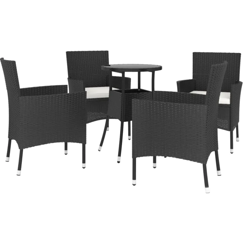 vidaXL 5-delige Bistroset met kussens poly rattan zwart