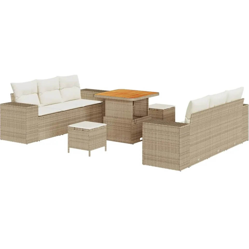vidaXL Tuin Sofa Set 9 st Beige Poly riet, foto 4