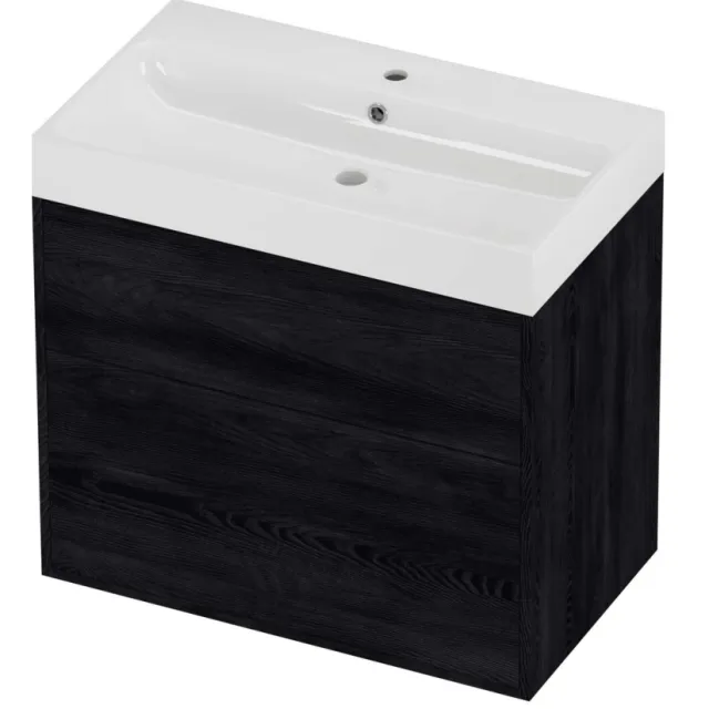 Proline Podium Badmeubelset Polystone Loft 1 Kraangat Voor Grepen 80x46x75 cm Glans Wit Black Oak