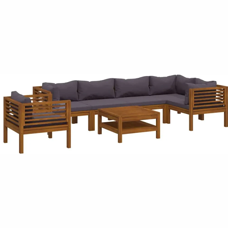 vidaXL 7-delige Loungeset met kussens massief acaciahout grijs