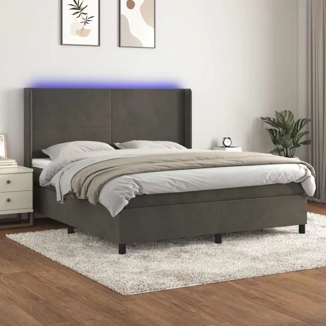 vidaXL Boxspring met matras en LED fluweel donkergrijs 160x200 cm grijs