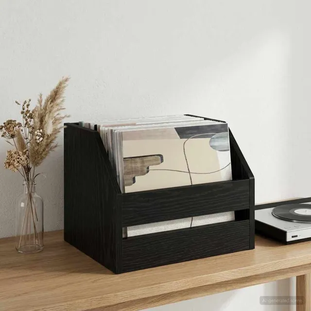 vidaXL Vinyl - Album - Doos - Zwart - eiken - 38 - x - 30 - x - 29 - cm - Bewerkt - hout Zwart eiken