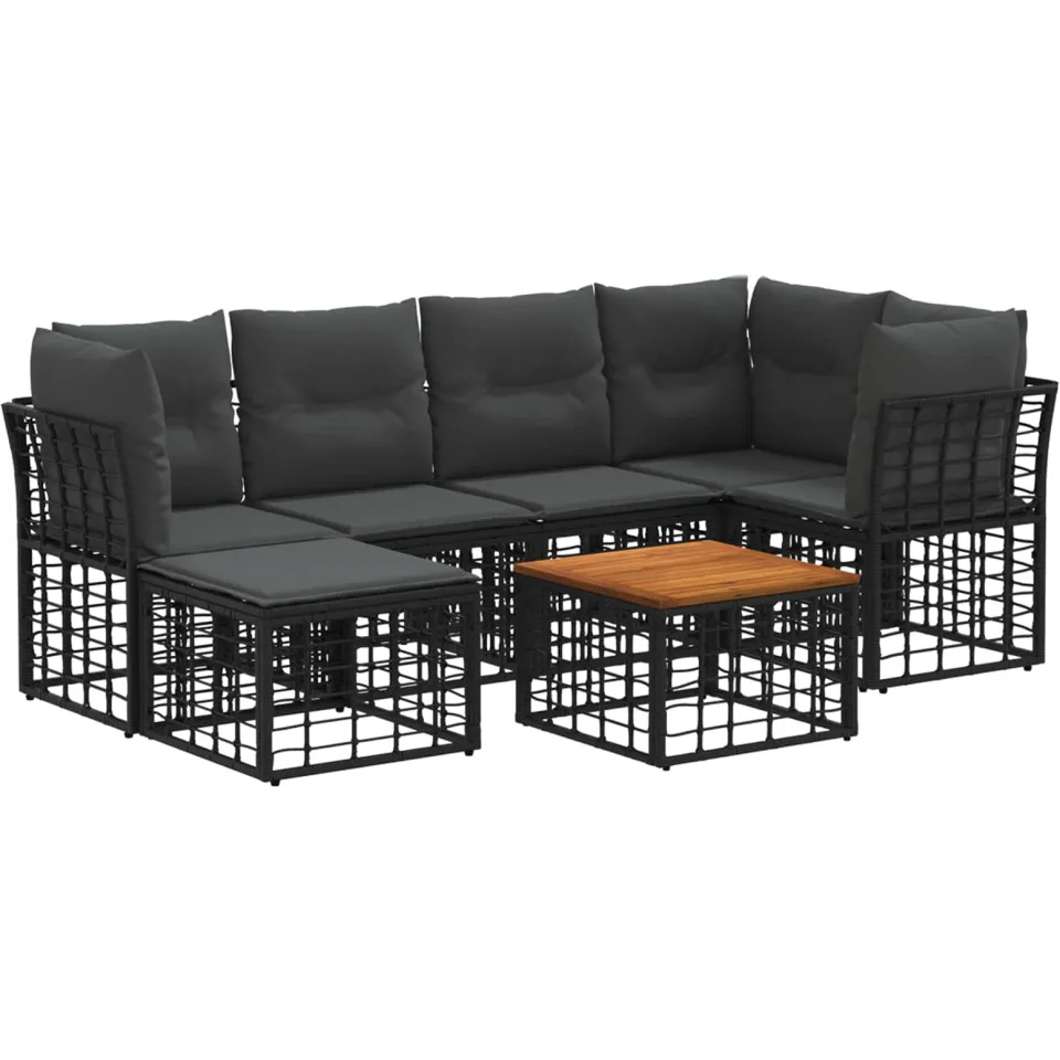 vidaXL Buiten bankenset 7 st Zwart en Donkergrijs Polyester