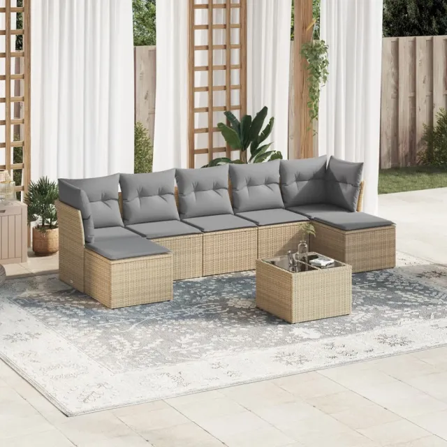 vidaXL 8-delige Loungeset met kussens poly rattan beige, foto 2