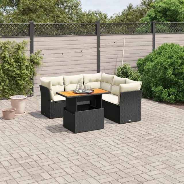 vidaXL 5-delige Loungeset met kussens poly rattan zwart, foto 2