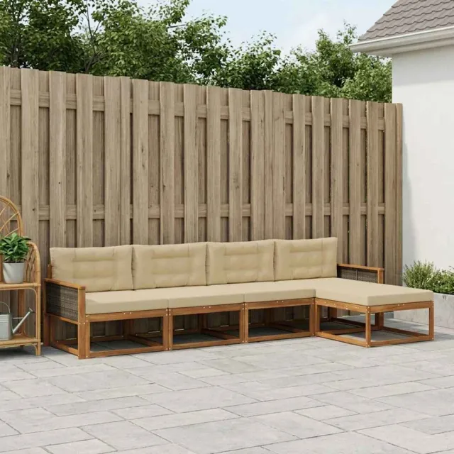 vidaXL Buiten bankenset 5 st 5-zits Natuurlijk en Beige Bruin