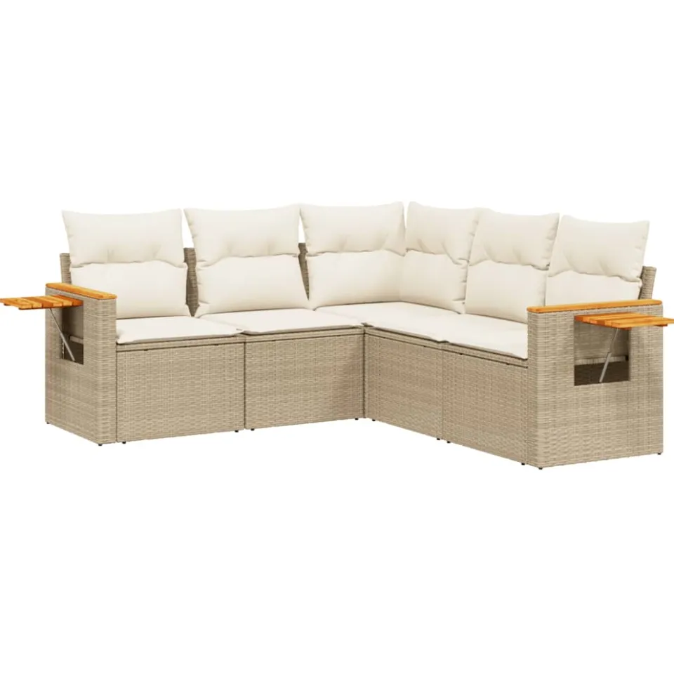 vidaXL 5-delige Loungeset met kussens poly rattan beige