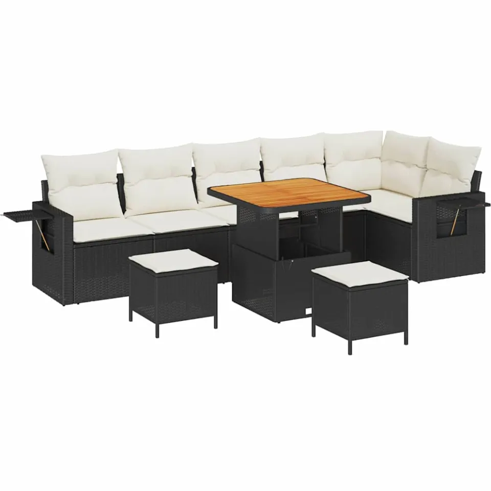 vidaXL Tuinbankenset 11 st Zwart en Crème poly rattan