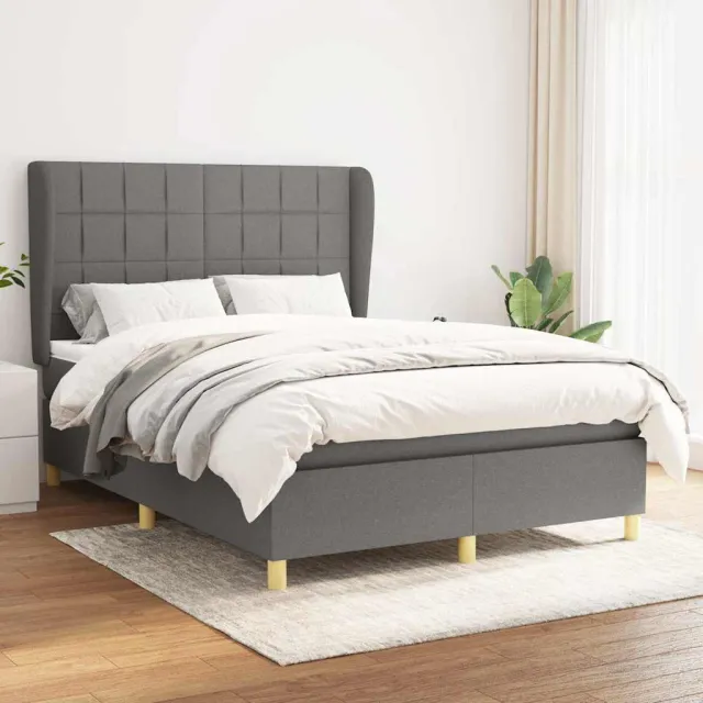vidaXL Boxspring met matras stof donkergrijs 140x200 cm grijs