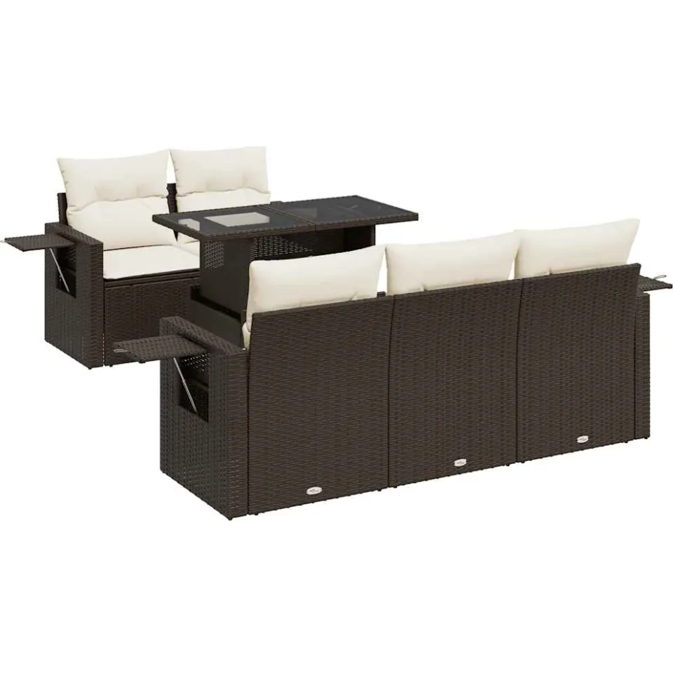 vidaXL 6-delige Loungeset met kussens poly rattan bruin