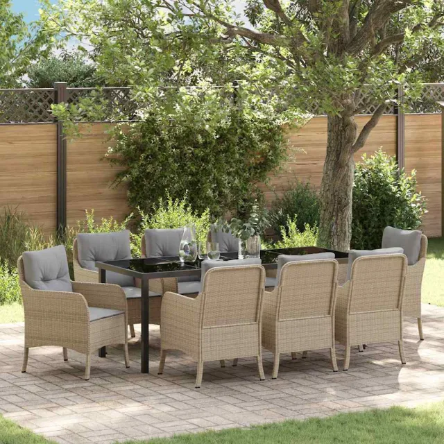 vidaXL Tuin eettafelset 9 st Beige poly rattan