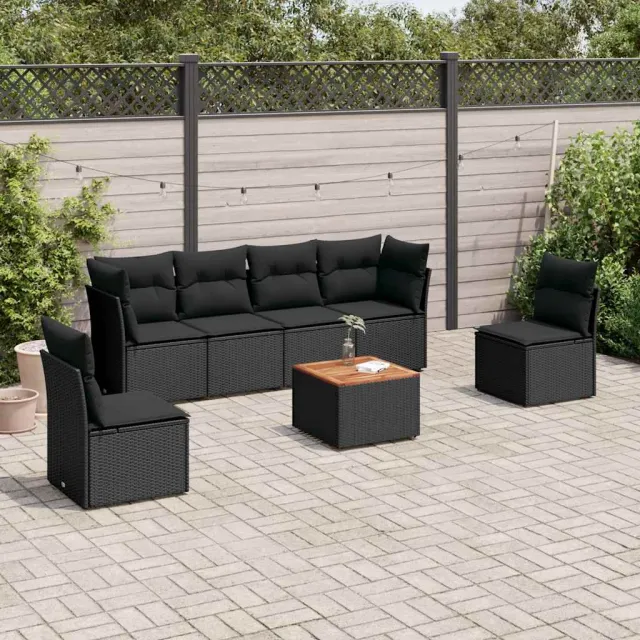 vidaXL 7-delige Loungeset met kussens poly rattan zwart, foto 2