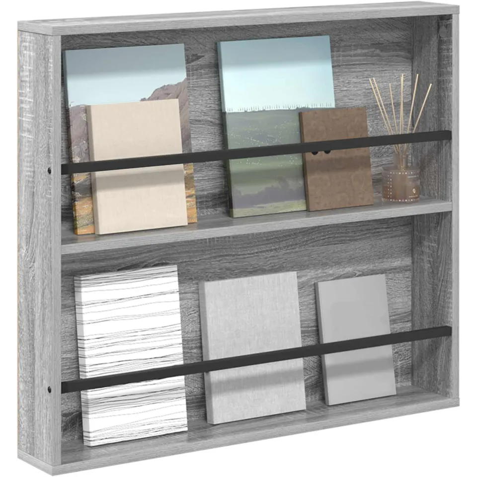 vidaXL Tijdschrift Rek Grijs Sonoma 80 x 12 x 70 cm Bewerkt hout