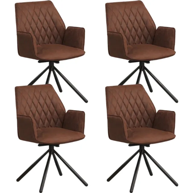 Dimehouse Set van 4 Draaibare Eetkamerstoelen Novan Industrieel Bruin Stof – 180° Draaibaar - Stof - Industrieel