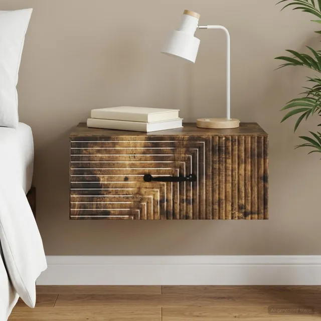 vidaXL Wandbeugel Bedkast Gerookt eiken 49 x 34,5 x 20 cm Bewerkt hout, foto 2