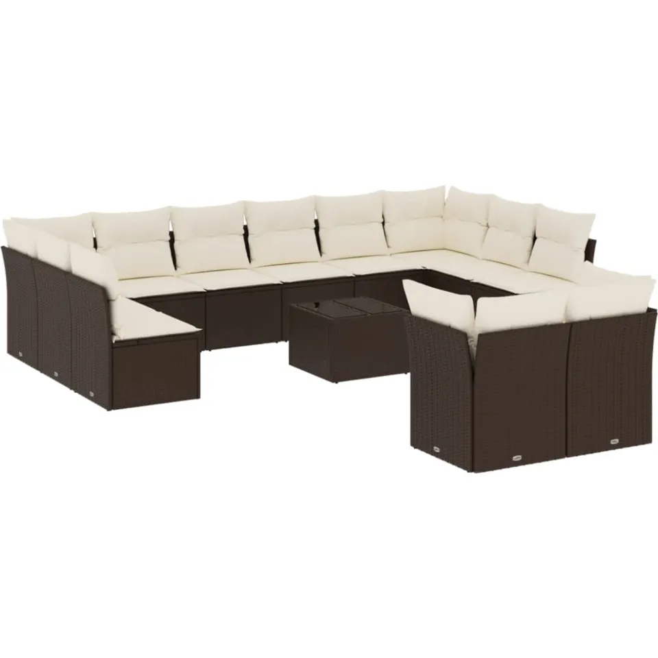 vidaXL 13-delige Loungeset met kussens poly rattan bruin