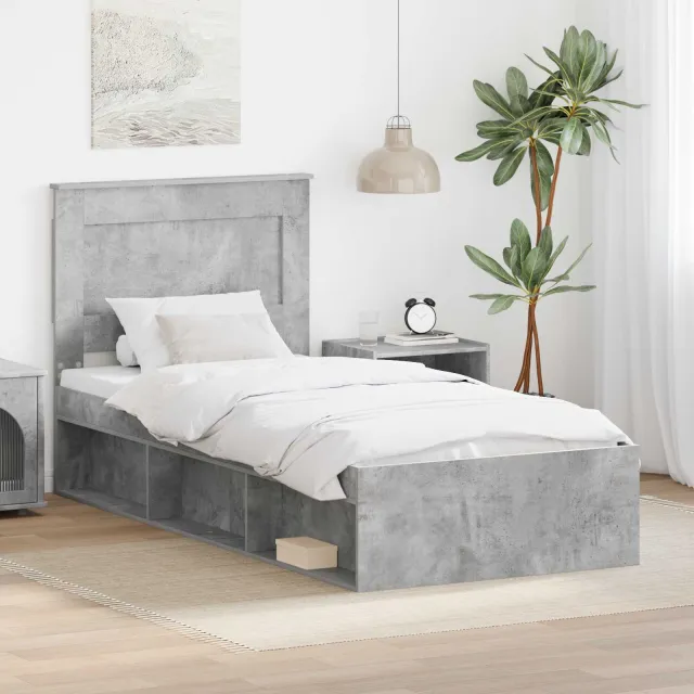 vidaXL Bedframe Betongrijs 90 x 200 cm Bewerkt hout