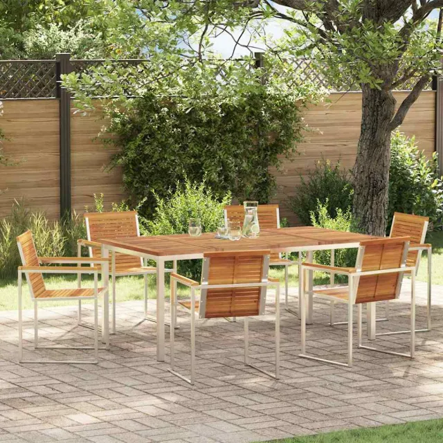 vidaXL Tuin eettafelset 7 st Massief acaciahout en roestvrij staal, foto 2