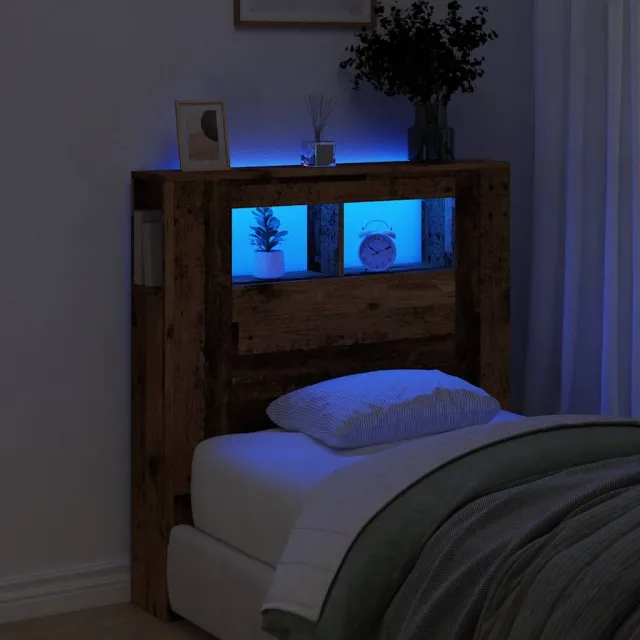vidaXL Hoofdeinde met LED 100x18,5x103,5 cm bewerkt hout oud hout Bruin