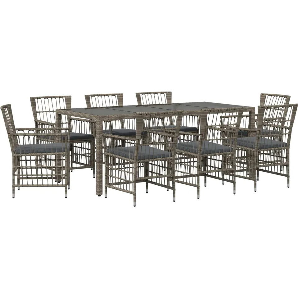 vidaXL Buiten eettafelset 9 st Grijs poly rattan, foto 3
