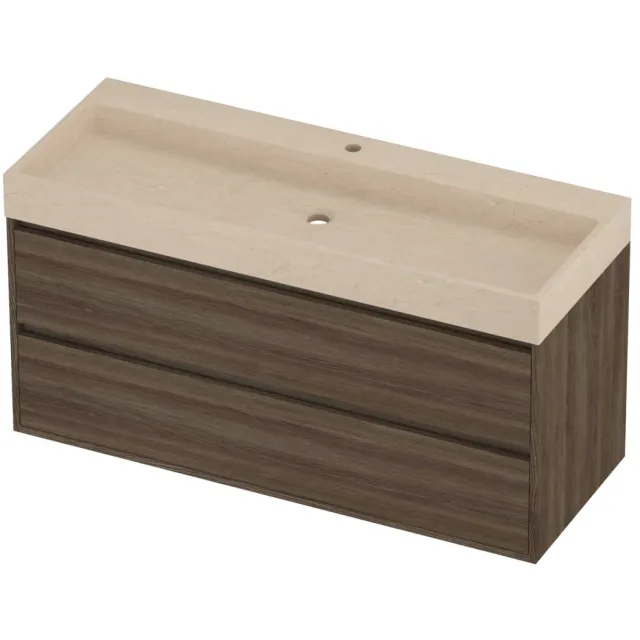 Proline Evoli Badmeubelset Hardsteen Loft 1 Kraangat Greeploos 120x46x62 cm Sand Stone Vital Oak Eiken