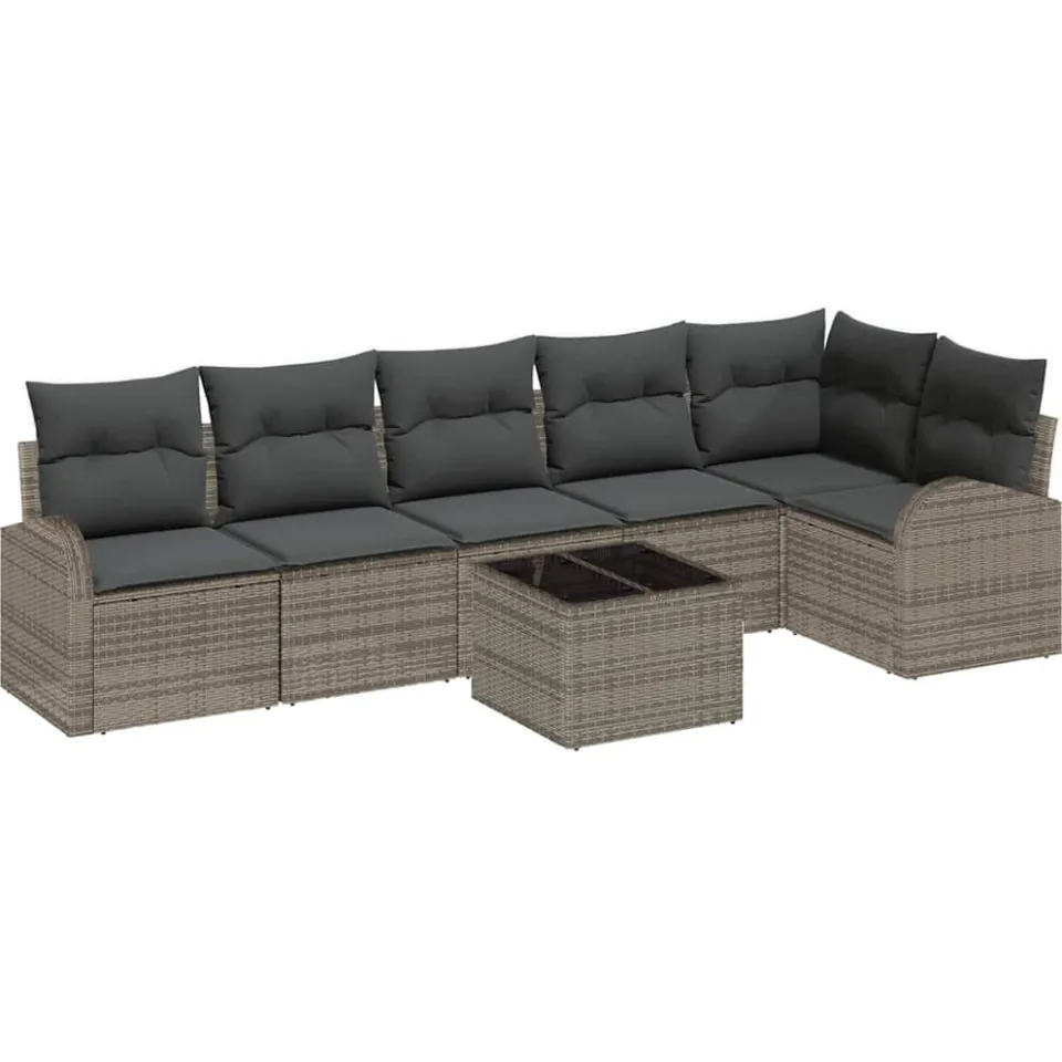 vidaXL Tuin Sofa Set met kussen 7 pcs Grijs Poly riet