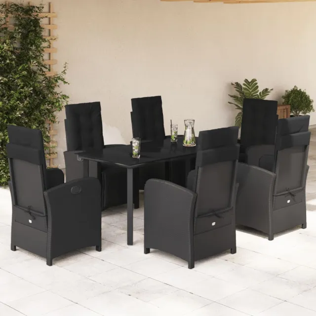 vidaXL 7-delige Tuinset met kussens poly rattan zwart, foto 2