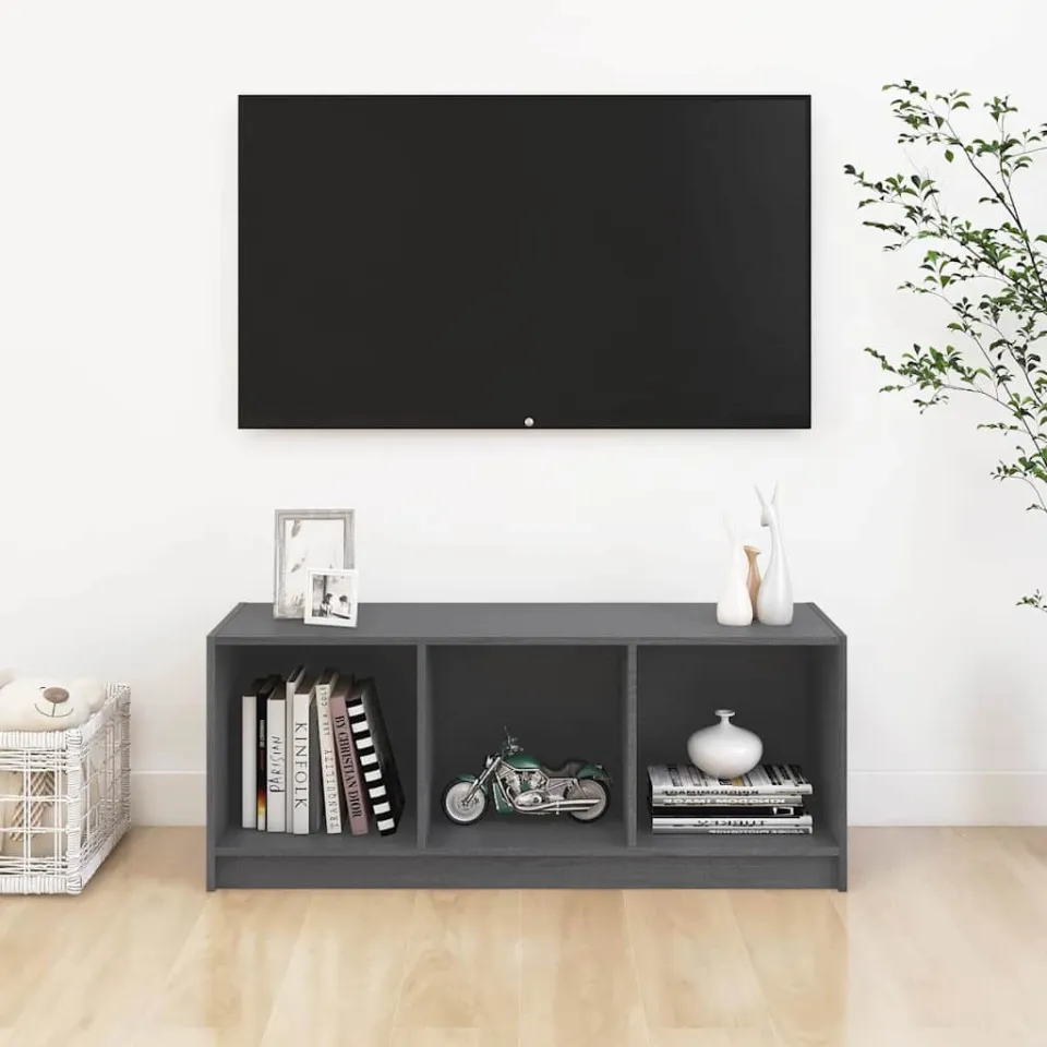 vidaXL Tv-meubel 104x33x41 cm massief grenenhout grijs, foto 3