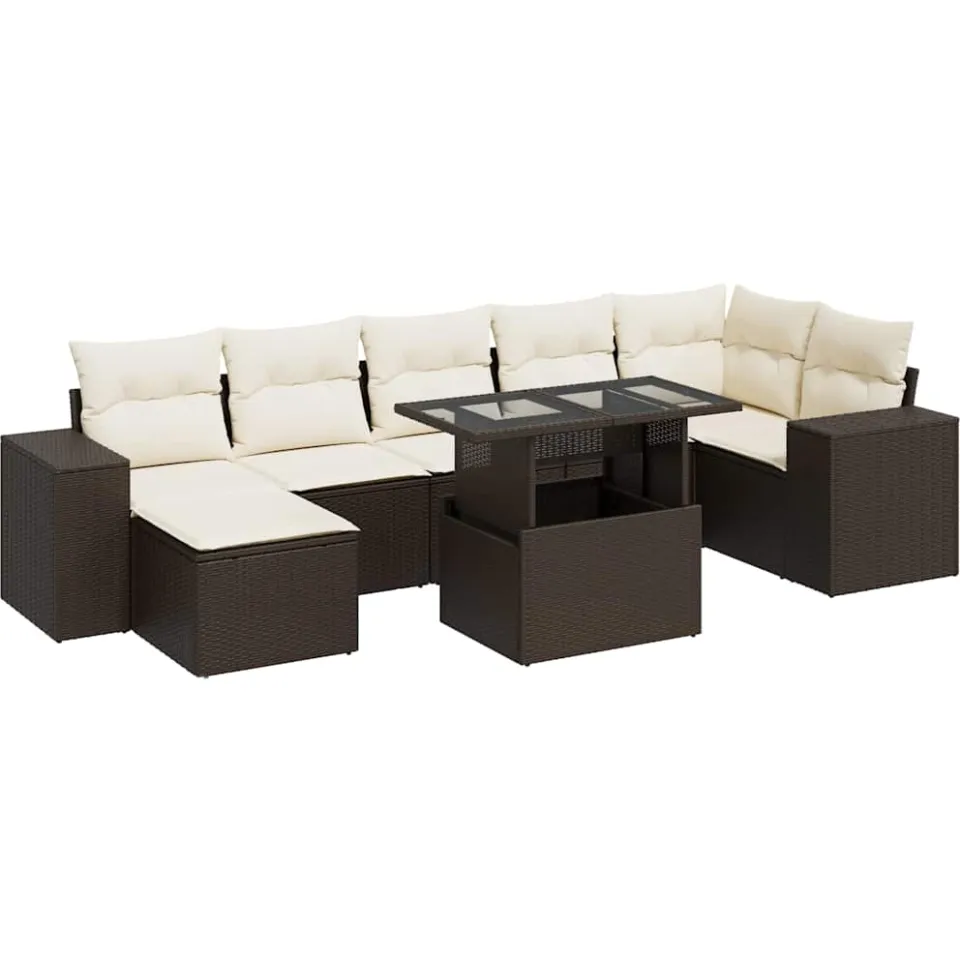 vidaXL 8-delige Loungeset met kussens poly rattan bruin, foto 3