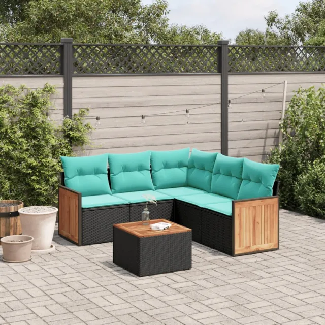 vidaXL 6-delige tuinbankset met kussens van zwart polyrotan, foto 2