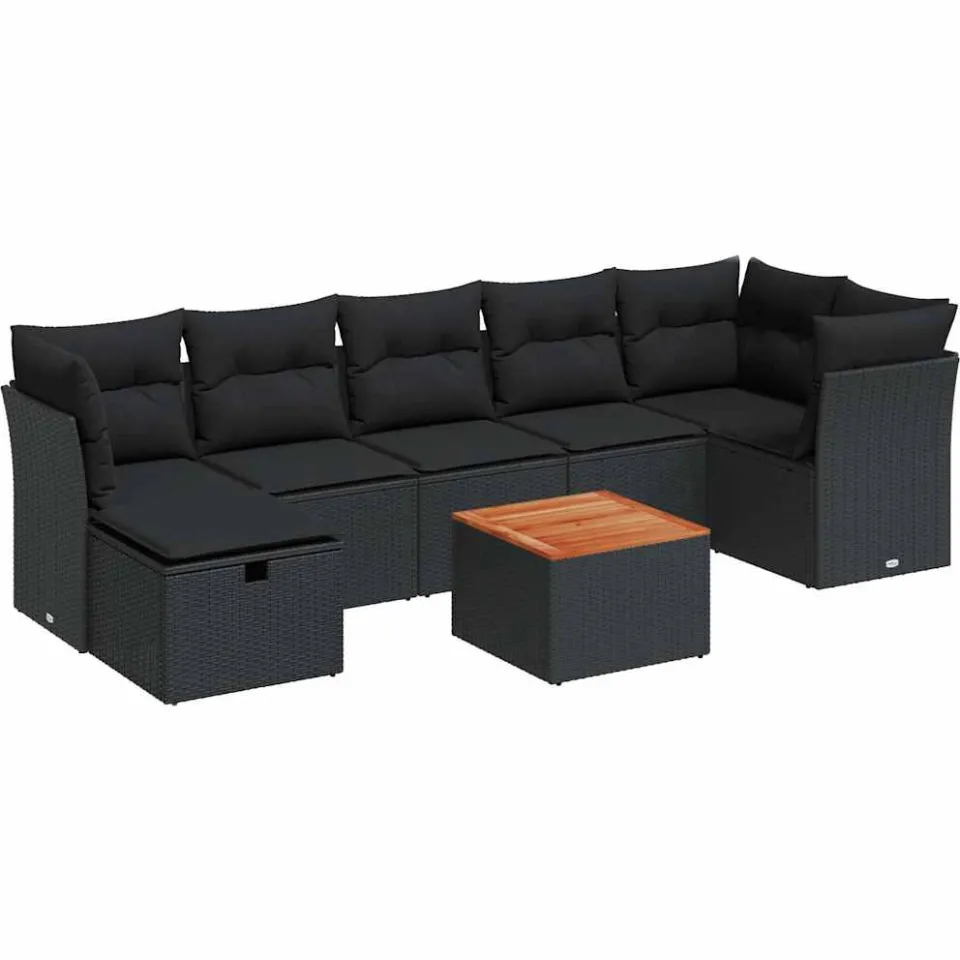vidaXL 8-delige Loungeset met kussens poly rattan zwart, foto 3