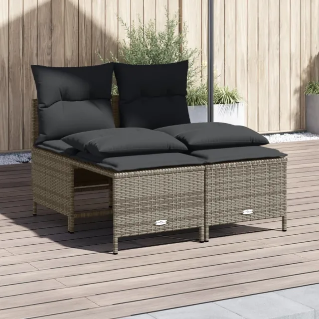 vidaXL 4-delige Loungeset met kussens poly rattan grijs, foto 2