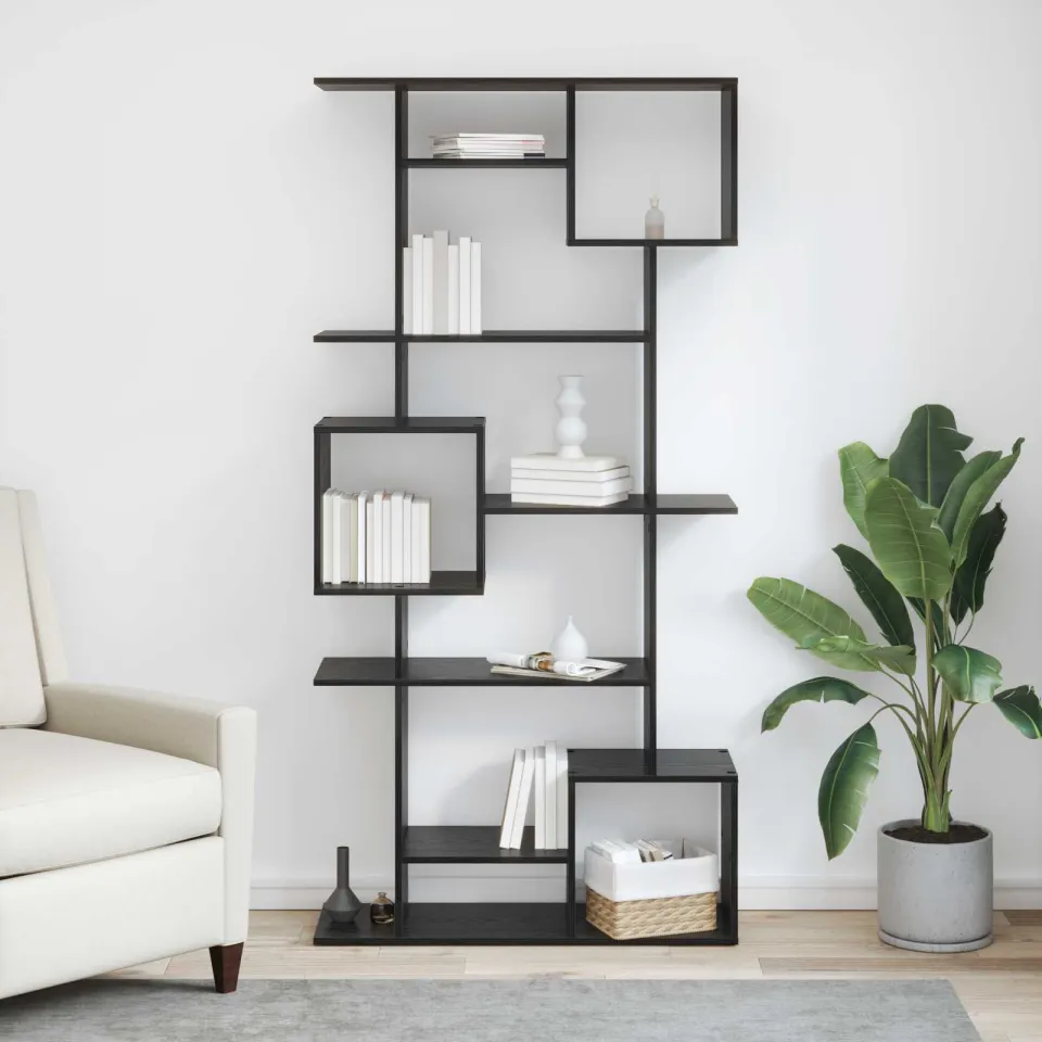 vidaXL Boekenkast 9-laags 92 x 29 x 188 cm Bewerkt hout Zwart Eiken, foto 3
