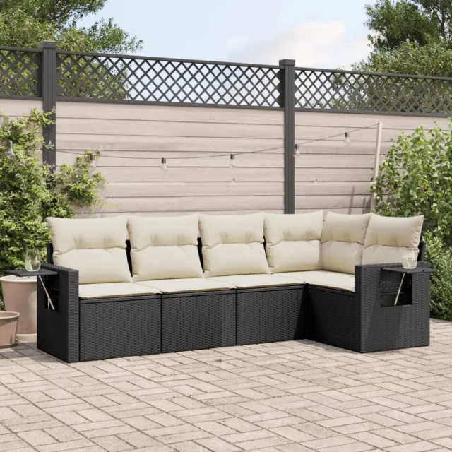 vidaXL 5-delige Loungeset met kussens poly rattan zwart, foto 2