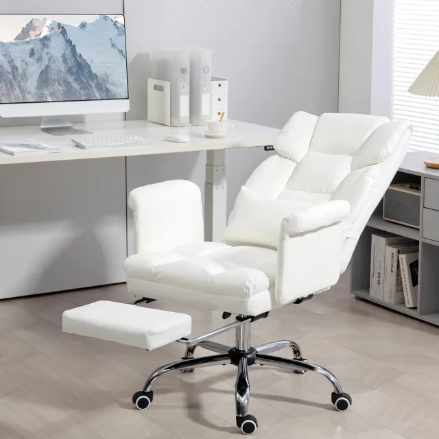 COVREO Bureaustoel 69 x 65 x 107-115 cm wit, kunstleer met voetsteun