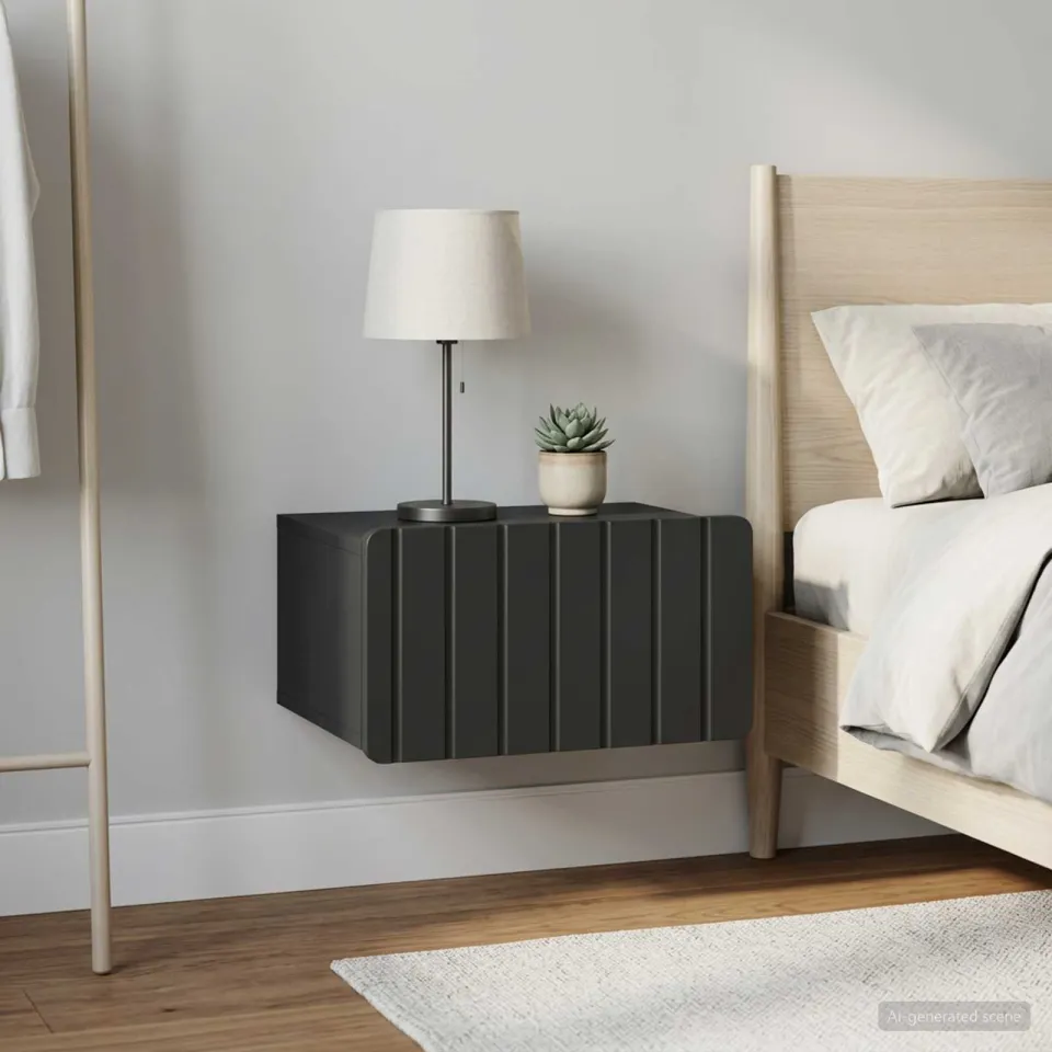 vidaXL Wandbeugel Bedkast 2 st Zwart 49 x 34,5 x 24 cm Bewerkt hout, foto 4
