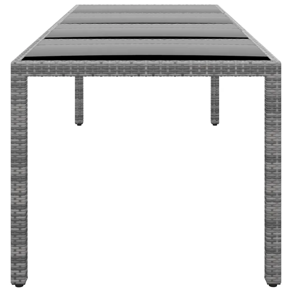 vidaXL Tuintafel 250x100x75 cm gehard glas en poly rattan grijs, foto 2