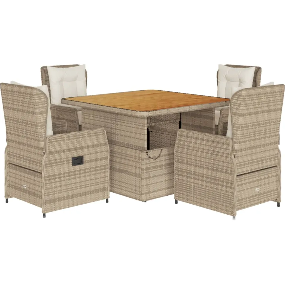vidaXL 5-delige Tuinset met kussens poly rattan beige, foto 3