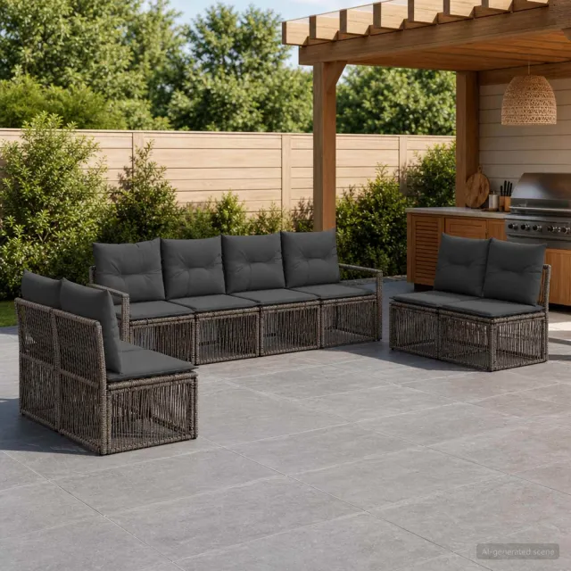 vidaXL Tuinbankenset 8 st 8-zits Grijs poly rattan, foto 2